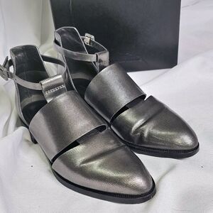 🔥🔥"Alexander Wang" Pewter Metallic Leather Ankle Strap Shoes